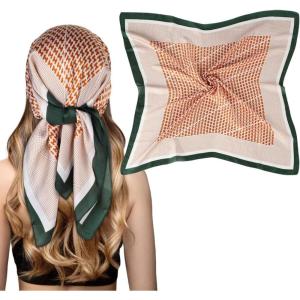 imageEXTREE Fashion Silky Satin Headscarf for Women Girls Exquisite Pattern Lightweight Silk Graceful Scarfs 275 x 275 inchesLetter Space Orange