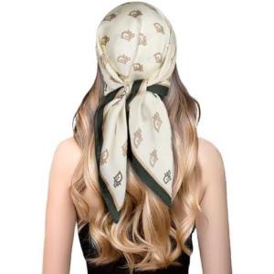 imageEXTREE Fashion Silky Satin Headscarf for Women Girls Exquisite Pattern Lightweight Silk Graceful Scarfs 275 x 275 inchesOff White Letter D