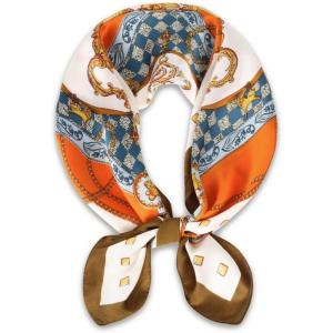 imageEXTREE Fashion Silky Satin Headscarf for Women Girls Exquisite Pattern Lightweight Silk Graceful Scarfs 275 x 275 inchesOrange Iron Buckle