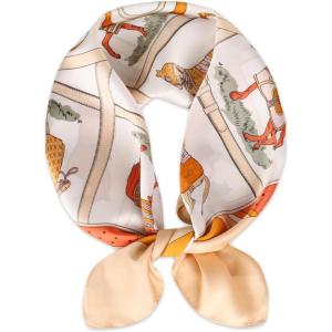 imageEXTREE Fashion Silky Satin Headscarf for Women Girls Exquisite Pattern Lightweight Silk Graceful Scarfs 275 x 275 inchesOrange Ten Horses