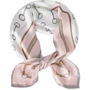 imageEXTREE Fashion Silky Satin Headscarf for Women Girls Exquisite Pattern Lightweight Silk Graceful Scarfs 275 x 275 inchesPink Edge Horseshoe Buckle