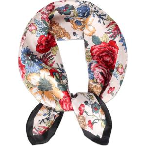 imageEXTREE Fashion Silky Satin Headscarf for Women Girls Exquisite Pattern Lightweight Silk Graceful Scarfs 275 x 275 inchesRed Flowers Every Where