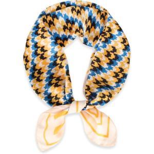 imageEXTREE Fashion Silky Satin Headscarf for Women Girls Exquisite Pattern Lightweight Silk Graceful Scarfs 275 x 275 inchesRoyal Blue Houndstooth
