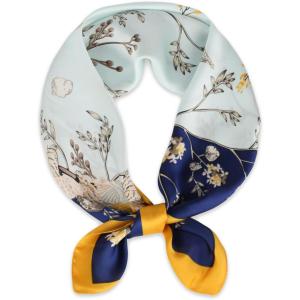 imageEXTREE Fashion Silky Satin Headscarf for Women Girls Exquisite Pattern Lightweight Silk Graceful Scarfs 275 x 275 inchesShell Vine Dark Blue