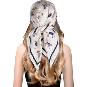 imageEXTREE Fashion Silky Satin Headscarf for Women Girls Exquisite Pattern Lightweight Silk Graceful Scarfs 275 x 275 inchesSolid Pony Beige