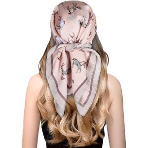 imageEXTREE Fashion Silky Satin Headscarf for Women Girls Exquisite Pattern Lightweight Silk Graceful Scarfs 275 x 275 inchesSolid Pony Pink
