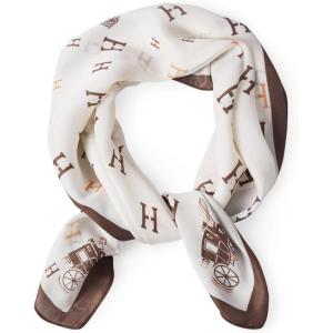 imageEXTREE Fashion Silky Satin Headscarf for Women Girls Exquisite Pattern Lightweight Silk Graceful Scarfs 275 x 275 inchesWhite Horse Bottom Brown