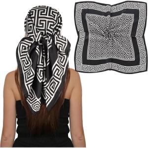 imageEXTREE Luxury Satin Head Scarf 35x35  Silklike Wrap for Women Versatile ShawlSun CoverWrapping Premium Gift for HerBlack and White Huizi Pattern