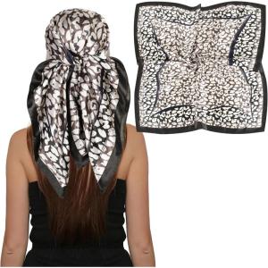 imageEXTREE Luxury Satin Head Scarf 35x35  Silklike Wrap for Women Versatile ShawlSun CoverWrapping Premium Gift for HerBlackedged Leopard Print