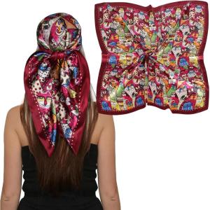 imageEXTREE Luxury Satin Head Scarf 35x35  Silklike Wrap for Women Versatile ShawlSun CoverWrapping Premium Gift for HerRainbow Cat