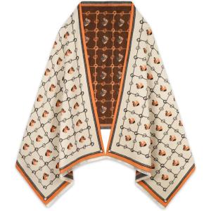 imageEXTREE Scarfs for Women Pashmina Silky Shawl Wrap for Evening Dressing Blanket Open Front Poncho CapeA Orange Grid Pony Head