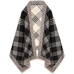 imageEXTREE Scarfs for Women Pashmina Silky Shawl Wrap for Evening Dressing Blanket Open Front Poncho CapeBlack Classic Check