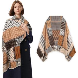 imageEXTREE Scarfs for Women Pashmina Silky Shawl Wrap for Evening Dressing Blanket Open Front Poncho CapeBlack Coffee