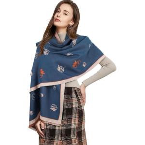 imageEXTREE Scarfs for Women Pashmina Silky Shawl Wrap for Evening Dressing Blanket Open Front Poncho CapeBlue and Brown Double Sided Multi Royal Horse