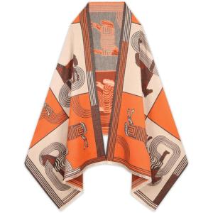 imageEXTREE Scarfs for Women Pashmina Silky Shawl Wrap for Evening Dressing Blanket Open Front Poncho CapeBritish Horse Orange