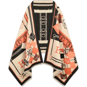 imageEXTREE Scarfs for Women Pashmina Silky Shawl Wrap for Evening Dressing Blanket Open Front Poncho CapeChain Horse Charm Orange