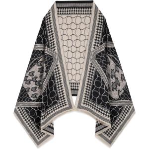 imageEXTREE Scarfs for Women Pashmina Silky Shawl Wrap for Evening Dressing Blanket Open Front Poncho CapeClassic Black and White