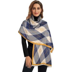 imageEXTREE Scarfs for Women Pashmina Silky Shawl Wrap for Evening Dressing Blanket Open Front Poncho CapeClover Blue Yellow