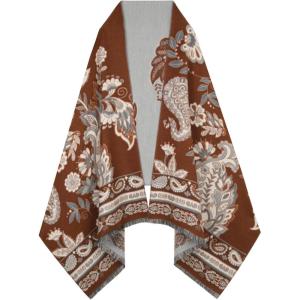 imageEXTREE Scarfs for Women Pashmina Silky Shawl Wrap for Evening Dressing Blanket Open Front Poncho CapeEthnic Cashew Brown