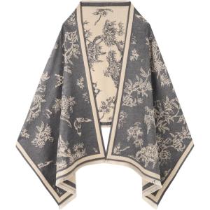 imageEXTREE Scarfs for Women Pashmina Silky Shawl Wrap for Evening Dressing Blanket Open Front Poncho CapeGray Forest