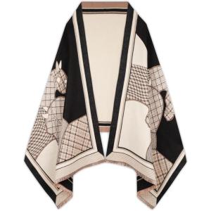 imageEXTREE Scarfs for Women Pashmina Silky Shawl Wrap for Evening Dressing Blanket Open Front Poncho CapeInterwoven Horses Black Beige