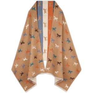 imageEXTREE Scarfs for Women Pashmina Silky Shawl Wrap for Evening Dressing Blanket Open Front Poncho CapeKhaki Pony