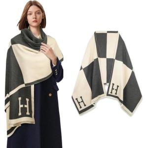 imageEXTREE Scarfs for Women Pashmina Silky Shawl Wrap for Evening Dressing Blanket Open Front Poncho CapeLetter H Black Rice