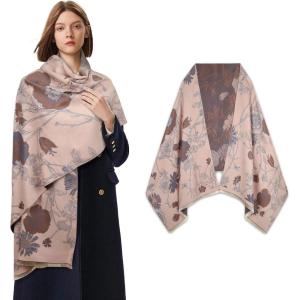 imageEXTREE Scarfs for Women Pashmina Silky Shawl Wrap for Evening Dressing Blanket Open Front Poncho CapePink Peony