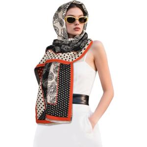 imageEXTREE Scarfs for Women Pashmina Silky Shawl Wrap for Evening Dressing Blanket Open Front Poncho CapePolka Dot Camellia Black