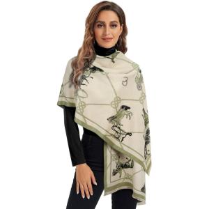 imageEXTREE Scarfs for Women Pashmina Silky Shawl Wrap for Evening Dressing Blanket Open Front Poncho CapeRice Green