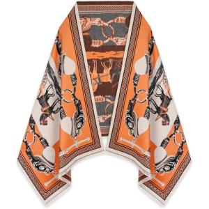 imageEXTREE Scarfs for Women Pashmina Silky Shawl Wrap for Evening Dressing Blanket Open Front Poncho CapeRoman Orange