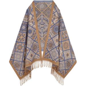 imageEXTREE Scarfs for Women Pashmina Silky Shawl Wrap for Evening Dressing Blanket Open Front Poncho CapeTotem Flower Camel