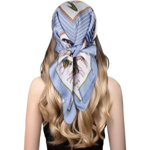 imageEXTREE Silk Feeling Scarf Medium Square Satin Head Scarf Sleeping Hair Wrapping for Women 275  275 inchesBack Horse Frame Blue