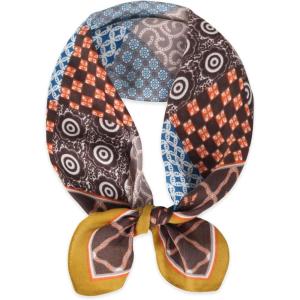 imageEXTREE Silk Feeling Scarf Medium Square Satin Head Scarf Sleeping Hair Wrapping for Women 275  275 inchesBaoxiang Copper Coin Pattern With Yellow Edge