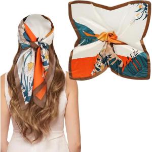 imageEXTREE Silk Feeling Scarf Medium Square Satin Head Scarf Sleeping Hair Wrapping for Women 275  275 inchesBeauty Lily