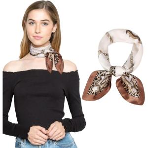 imageEXTREE Silk Feeling Scarf Medium Square Satin Head Scarf Sleeping Hair Wrapping for Women 275  275 inchesBeige Ambiguous Leopard Print