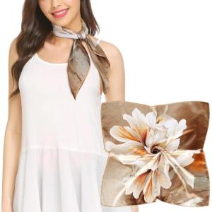 imageEXTREE Silk Feeling Scarf Medium Square Satin Head Scarf Sleeping Hair Wrapping for Women 275  275 inchesBig Lily Light Brown