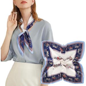 imageEXTREE Silk Feeling Scarf Medium Square Satin Head Scarf Sleeping Hair Wrapping for Women 275  275 inchesBlue Border Square Surround Carriage