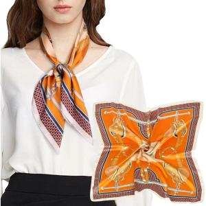 imageEXTREE Silk Feeling Scarf Medium Square Satin Head Scarf Sleeping Hair Wrapping for Women 275  275 inchesCarriage Orange