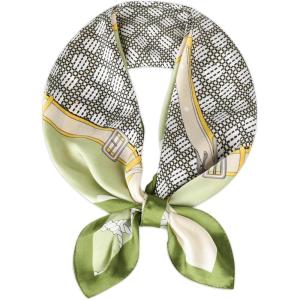 imageEXTREE Silk Feeling Scarf Medium Square Satin Head Scarf Sleeping Hair Wrapping for Women 275  275 inchesChain Checkerboard Green