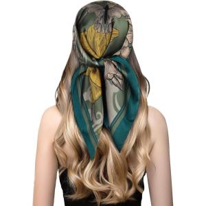 imageEXTREE Silk Feeling Scarf Medium Square Satin Head Scarf Sleeping Hair Wrapping for Women 275  275 inchesChunxi Green