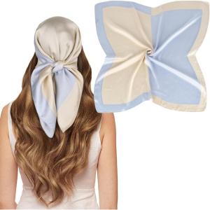 imageEXTREE Silk Feeling Scarf Medium Square Satin Head Scarf Sleeping Hair Wrapping for Women 275  275 inchesContrast Color Square Scarf Milan