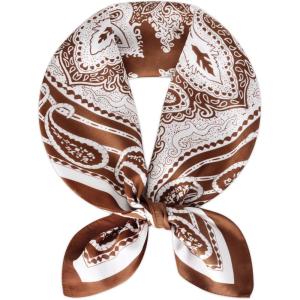 imageEXTREE Silk Feeling Scarf Medium Square Satin Head Scarf Sleeping Hair Wrapping for Women 275  275 inchesCurry Mit Cashewblten