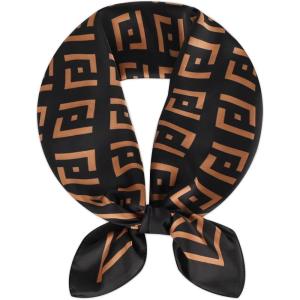 imageEXTREE Silk Feeling Scarf Medium Square Satin Head Scarf Sleeping Hair Wrapping for Women 275  275 inchesDark Brown