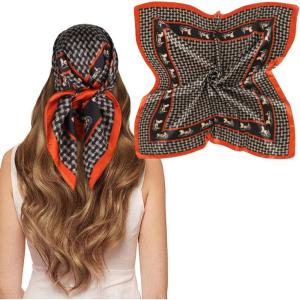 imageEXTREE Silk Feeling Scarf Medium Square Satin Head Scarf Sleeping Hair Wrapping for Women 275  275 inchesDark Brown Arc De Triomphe