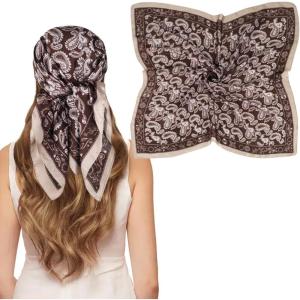 imageEXTREE Silk Feeling Scarf Medium Square Satin Head Scarf Sleeping Hair Wrapping for Women 275  275 inchesEmpty Cashew Nuts