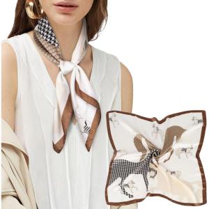 imageEXTREE Silk Feeling Scarf Medium Square Satin Head Scarf Sleeping Hair Wrapping for Women 275  275 inchesGalloping Coffee Color