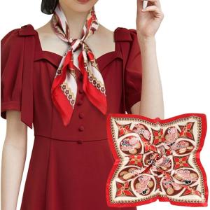 imageEXTREE Silk Feeling Scarf Medium Square Satin Head Scarf Sleeping Hair Wrapping for Women 275  275 inchesGinger Yellow With Red Edge