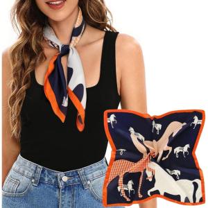 imageEXTREE Silk Feeling Scarf Medium Square Satin Head Scarf Sleeping Hair Wrapping for Women 275  275 inchesHoundstooth Pony Navy Blue Bottom