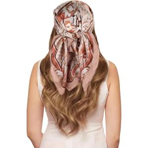 imageEXTREE Silk Feeling Scarf Medium Square Satin Head Scarf Sleeping Hair Wrapping for Women 275  275 inchesLight Brown Double Ring